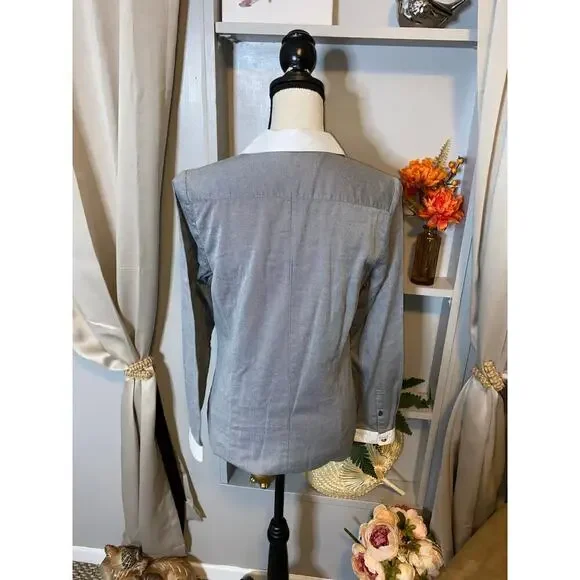 Express The Essential Shirt size Medium GUC Grey Black White Pinstripe Shirt - Picture 10 of 12